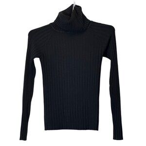 Women Black Ribbed Turtleneck Sweater Size M